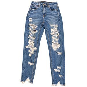 American Eagle Distressed Stretch Mom Jeans 00